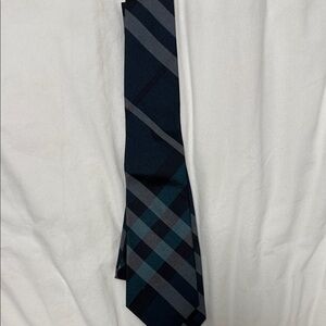 Burberry Navy and Gray Plaid Silk Tie